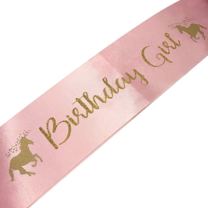 Unicorn Birthday Girl Pink Satin Sash for Girls - Unicorn Party Supplies Birthday Sash - Happy Birthday Unicorn Party Supplies, Favors and Decorations