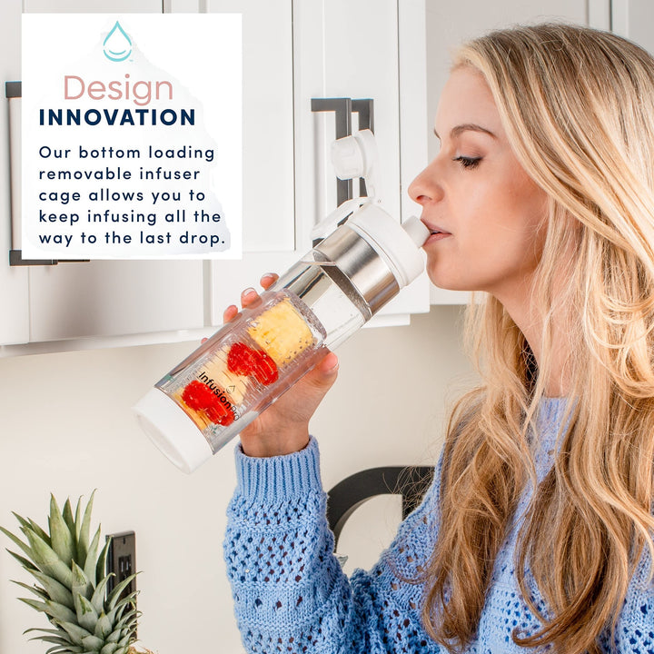 24 oz Fruit Infuser Water Bottle with Twist Cap Lid : Insulated Sleeve & Infused Water Recipe eBook : Bottom Loading Water Infuser for More Flavor : Unique Gift Idea (Cloud, 1-Pack)