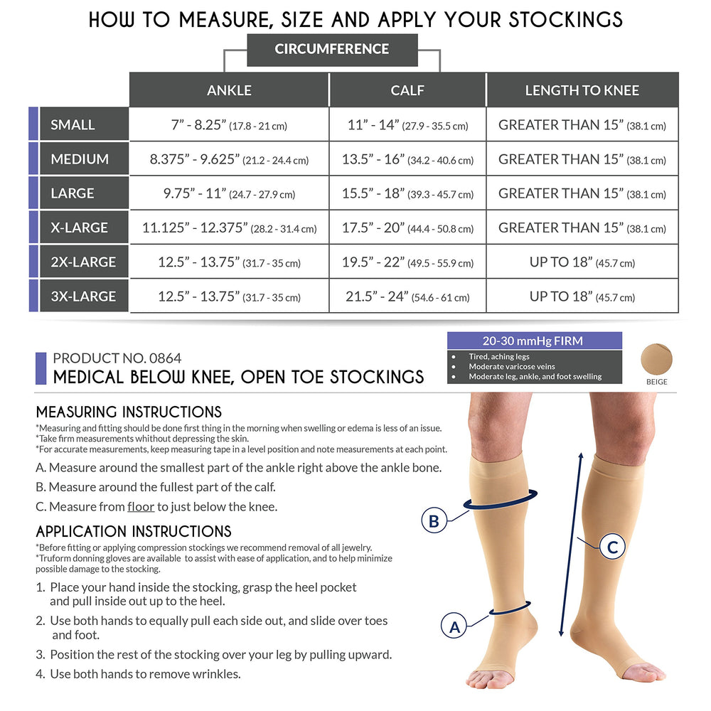 Truform Open Toe, Knee High 20-30 mmHg Compression Stockings, Beige, Large