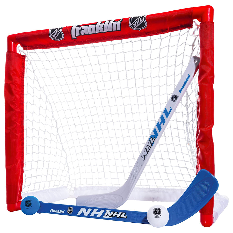 NHL Kids Mini Hockey Set - Includes 1 Knee Hockey Goal - 2 Mini Hockey Sticks + 2 Foam Balls - Indoor Toy Mini Hockey Goal + Sticks Set,Red