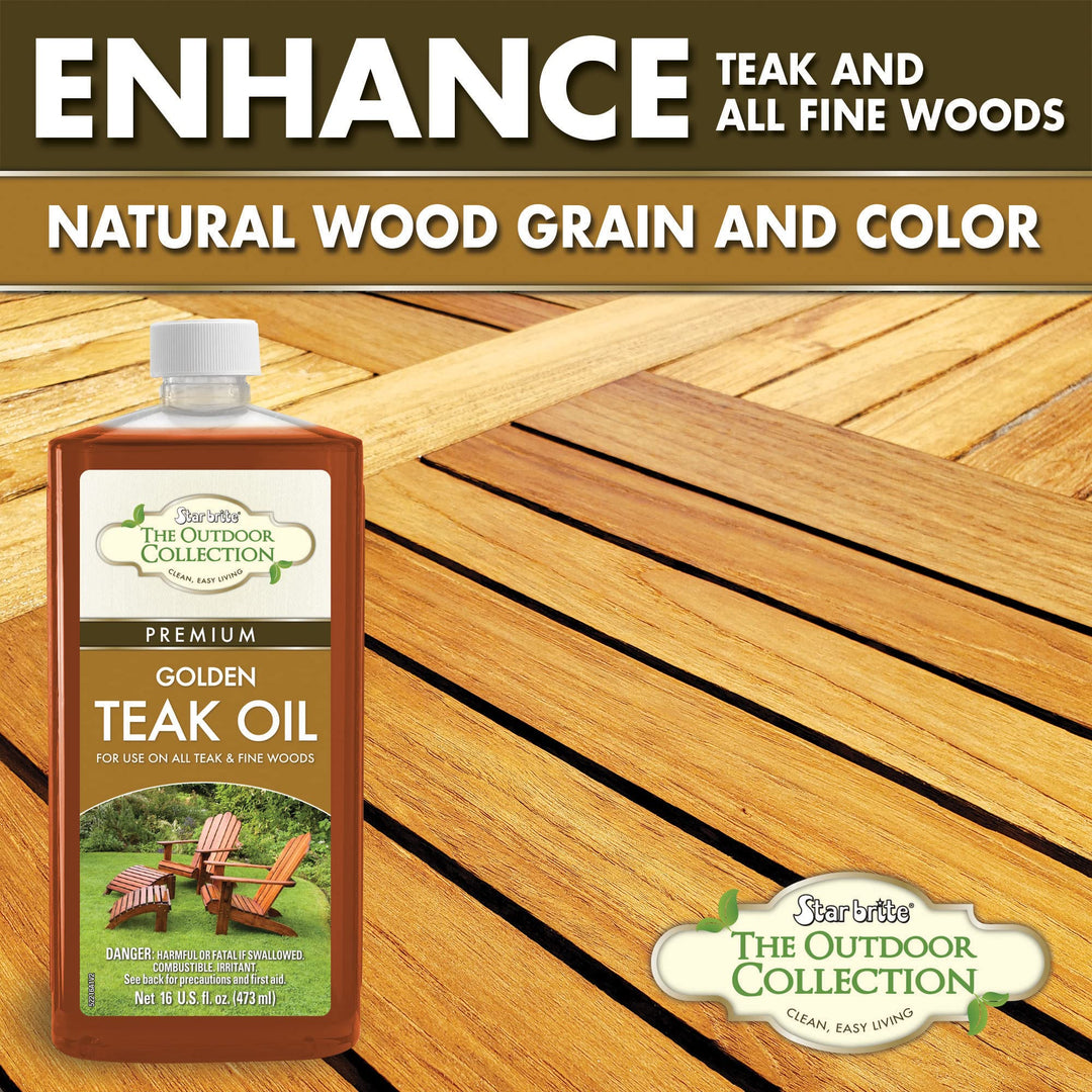 Outdoor Collection Premium Golden Teak Oil, 16 OZ - For Use On All Teak & Fine Woods - Ultimate Protection From Sun & Harsh Weather (052216)