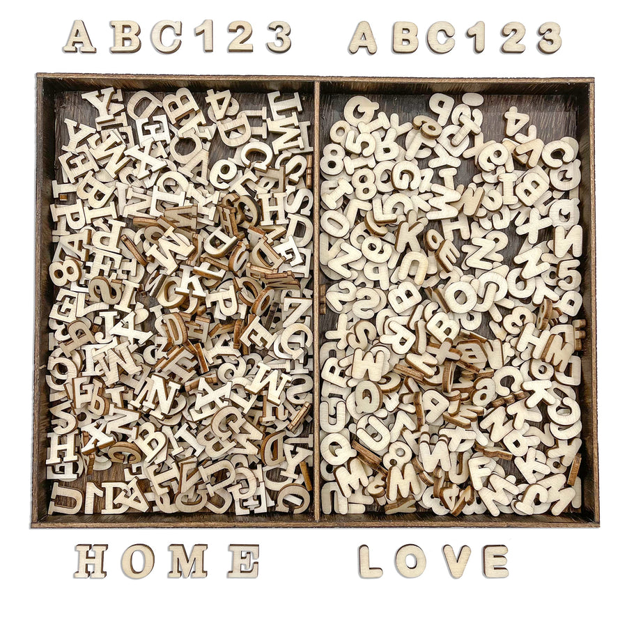 592 Pieces 1/2 Inch Mini Wooden Alphabet Letters and Unfinished Wood Numbers with Rustic Storage Tray for Scrapbooking DIY Crafts Homemade Gifts