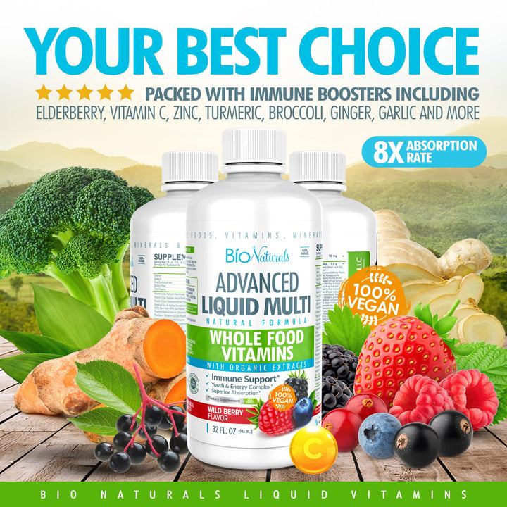 Liquid Whole Food Multivitamin for Men & Women with Over 100 Ingredients - Superfoods, Omegas, Organic Extracts - 100% Vegan - 32 oz
