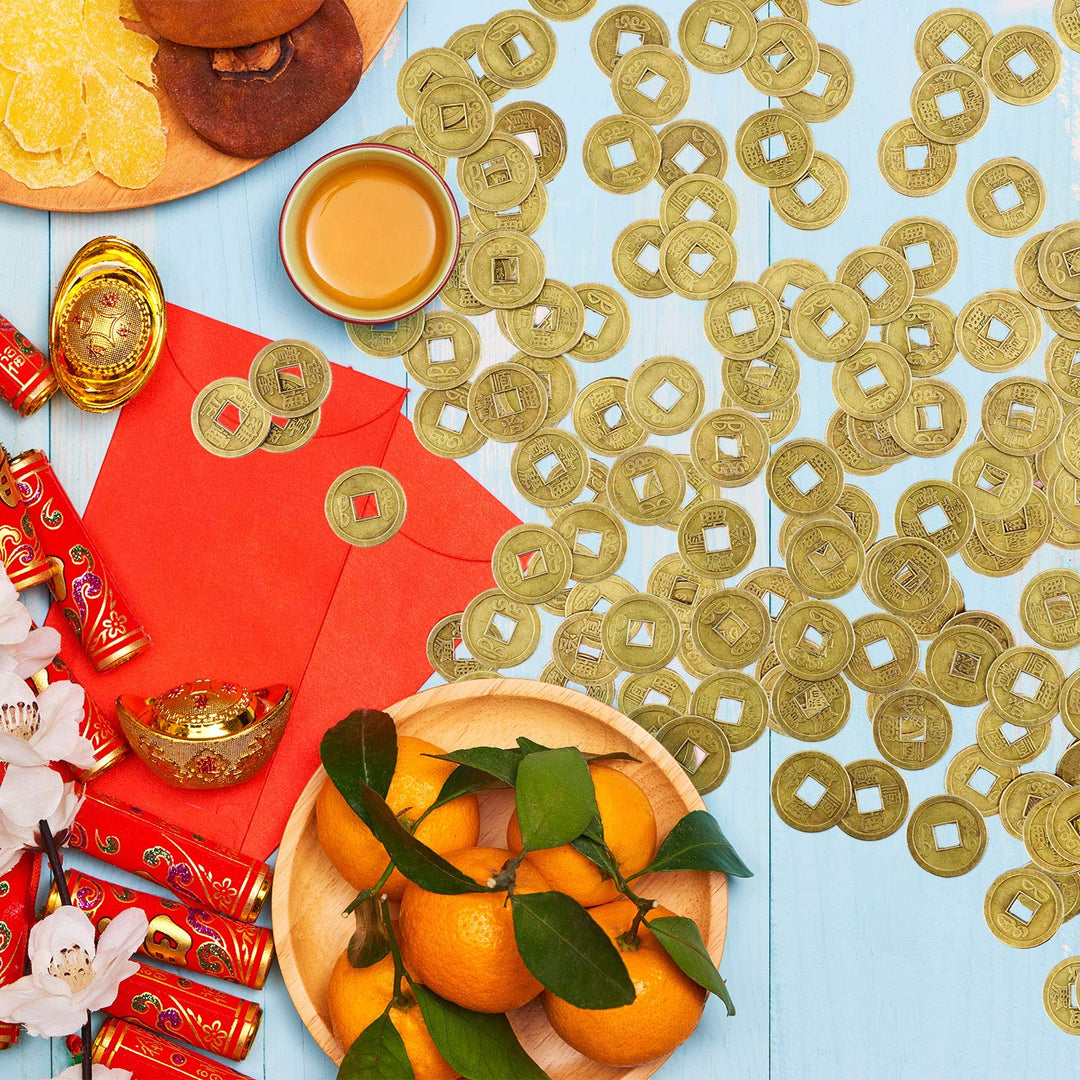 100 Pieces Chinese New Year Feng Shui Coins Good Luck Fortune Coin I-Ching Coins for Health and Wealth (0.8 Inch)