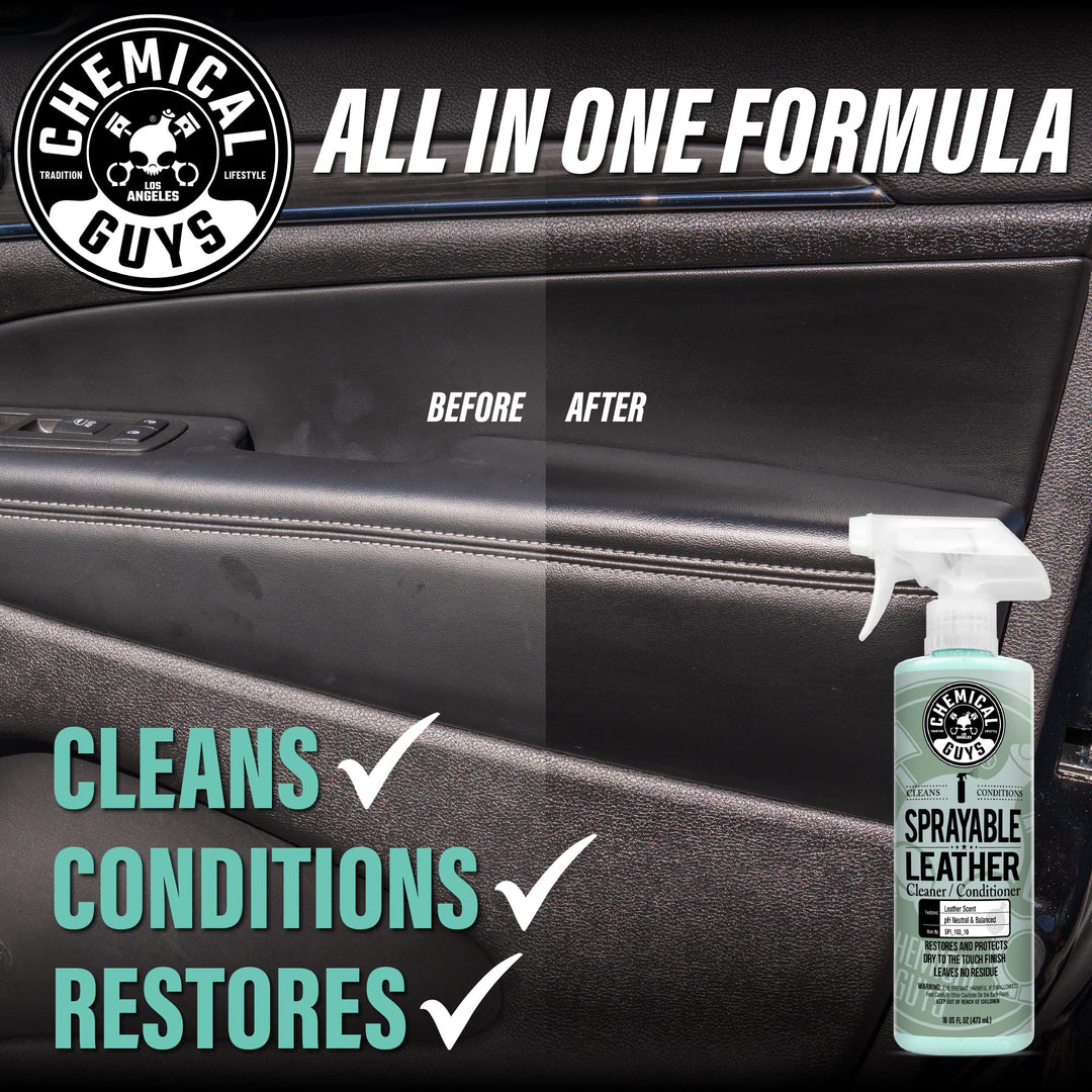 SPI_103_16 Sprayable Leather Cleaner and Conditioner in One for Car Interiors, Apparel, and More (Works on Natural, Synthetic, Pleather, Faux Leather and More) Leather Scent, 16 fl oz