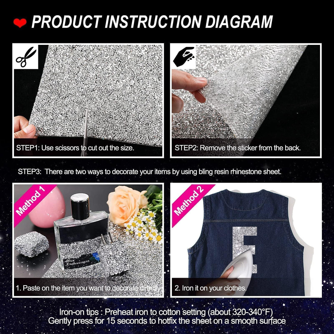 Bling Rhinestone Sticker DIY Home Decor Stickers Self-Adhesive Crystal Sheet Stickers for Cars & Crafts Decoration(Silver,9.4 x 15.8)