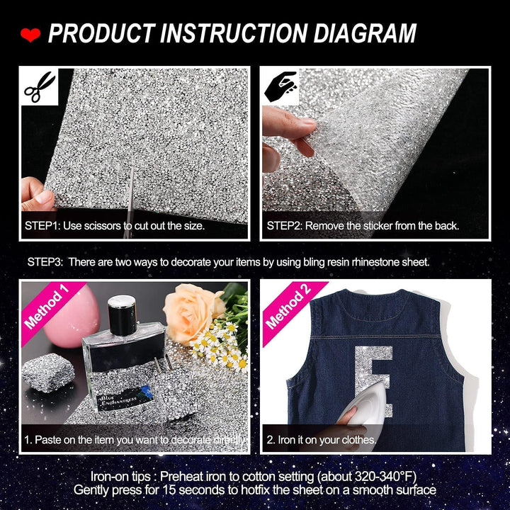 Bling Rhinestone Sticker DIY Home Decor Stickers Self-Adhesive Crystal Sheet Stickers for Cars & Crafts Decoration(Silver,9.4 x 15.8)