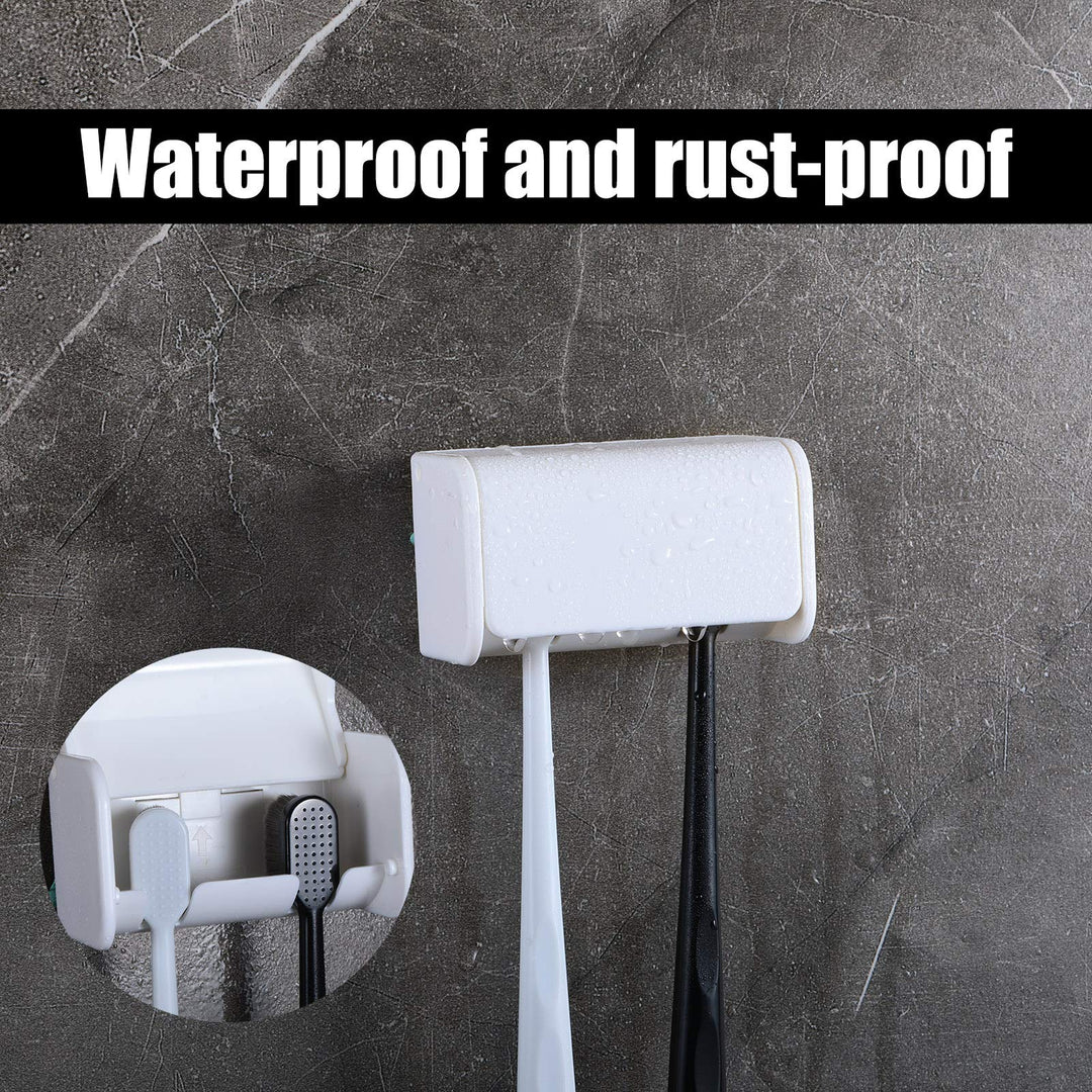 2 Pack Toothbrush Holder Wall Mounted with Cover for Bathroom, 2 Slots Self Adhesive Toothbrushes Holder White Toothbrush Hanger for RV Dorm Bathrooms and Shower
