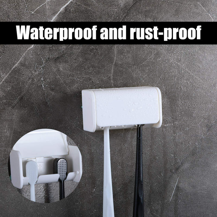 2 Pack Toothbrush Holder Wall Mounted with Cover for Bathroom, 2 Slots Self Adhesive Toothbrushes Holder White Toothbrush Hanger for RV Dorm Bathrooms and Shower