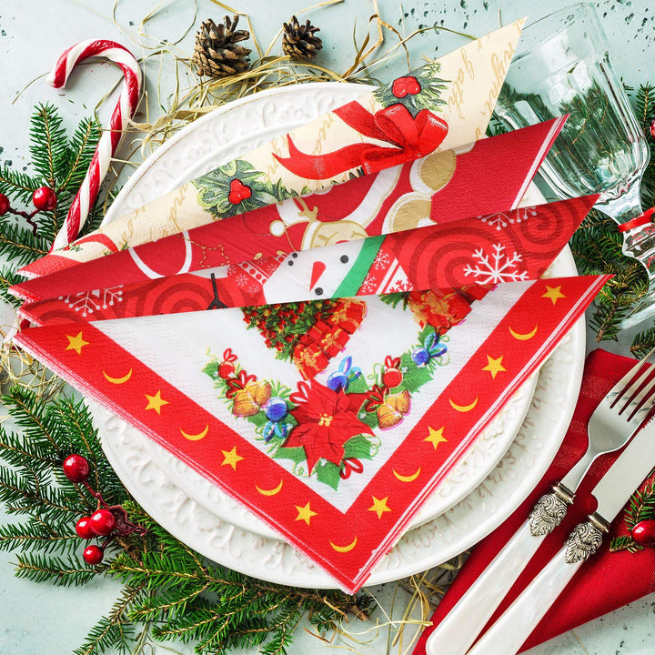 80 Pieces Christmas Napkins Disposable Cocktail Napkins Paper Decorative Napkins for Holiday Lunch Tea Christmas Party Supplies