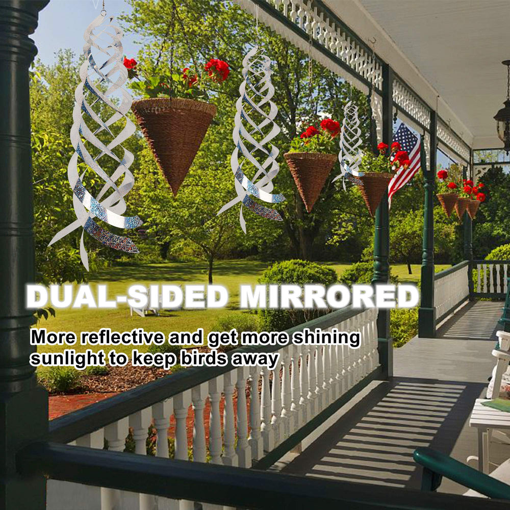 Bird Repellent Spiral Reflectors Silver Mylar Spinner, Hanging Reflective Bird Deterrent Device, Garden Decorative Scare Birds Away, Like Woodpeckers, Pigeons and Geese, 6 Pack