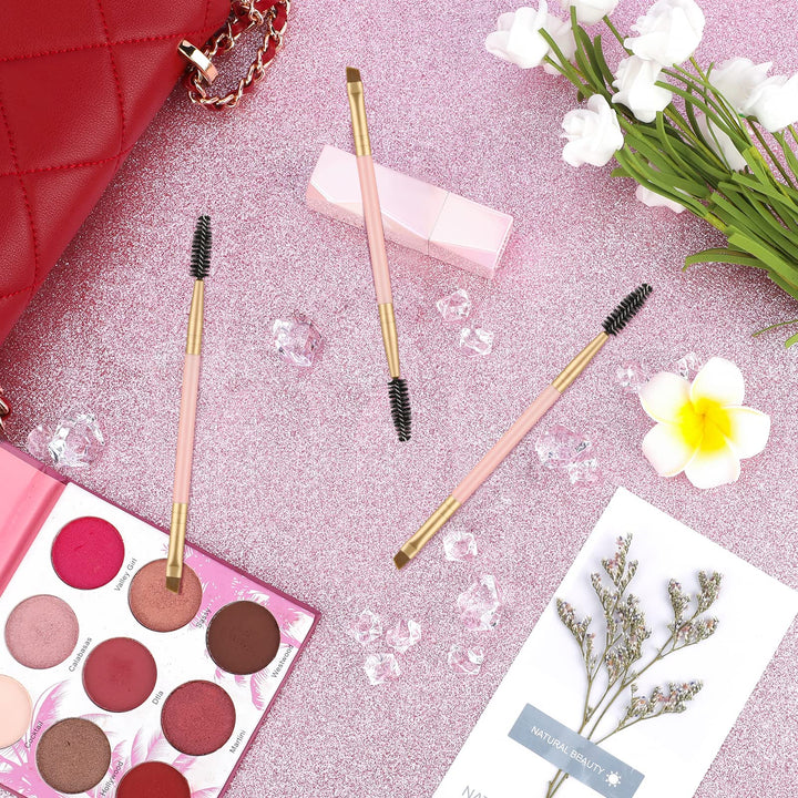 GPLUS 3 Pieces Double Handle Eyebrow Brush Spoolie and Eyebrow Comb Apply for Brow Powder Brow Powders Waxes Gels and Blends (2 Pink+ 1 Black)