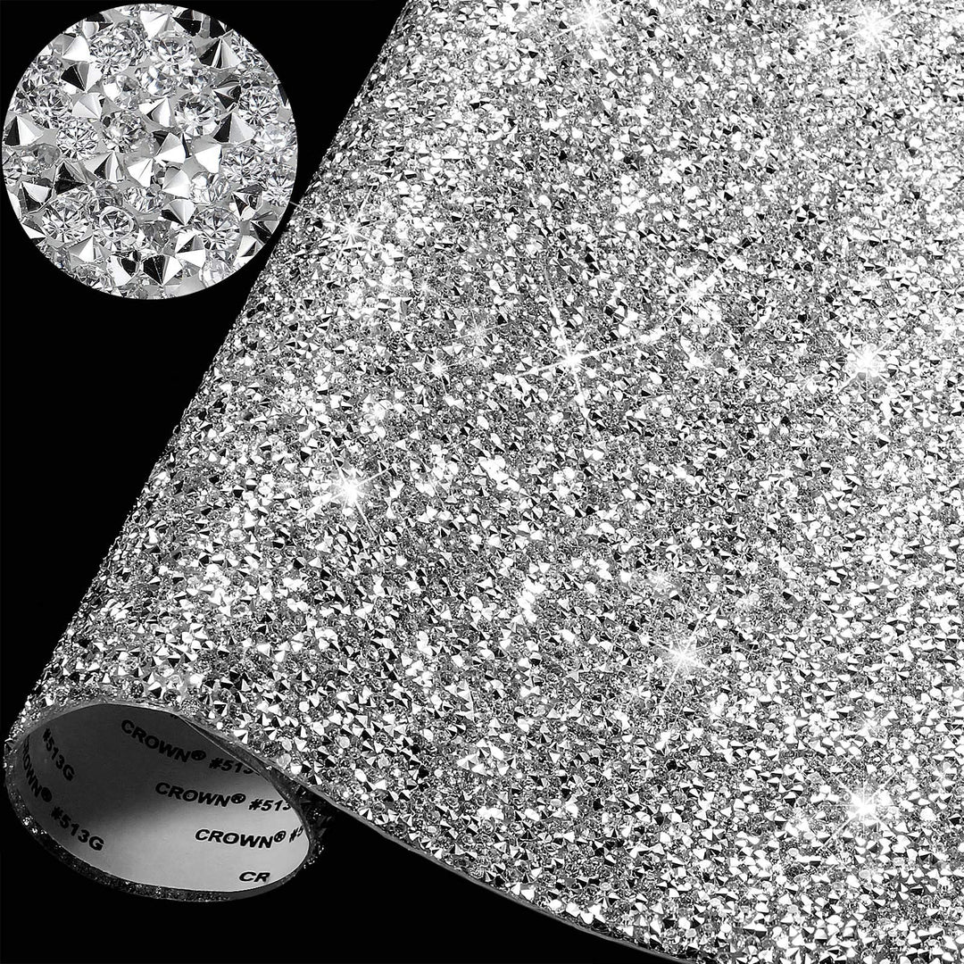 Rhinestones Sticker Sheet Crystal Self-Adhesive Bling Resin Glitter Rhinestone Sticker Sheet for Crafts Shoes Clothes (Silver,13.78 x 11.02 Inch)
