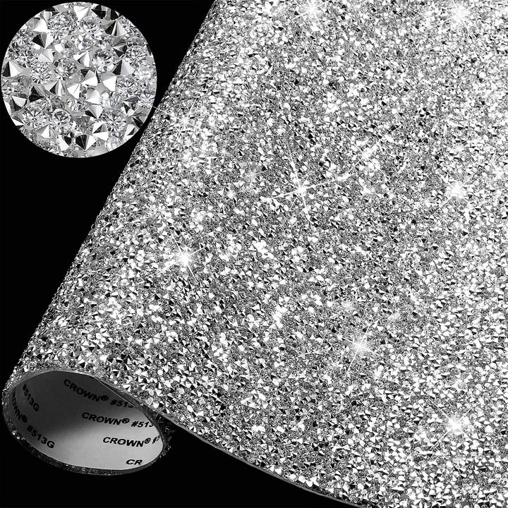 Rhinestones Sticker Sheet Crystal Self-Adhesive Bling Resin Glitter Rhinestone Sticker Sheet for Crafts Shoes Clothes (Silver,13.78 x 11.02 Inch)