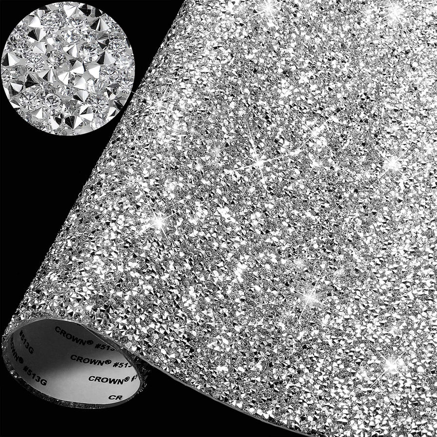 Rhinestones Sticker Sheet Crystal Self-Adhesive Bling Resin Glitter Rhinestone Sticker Sheet for Crafts Shoes Clothes (Silver,13.78 x 11.02 Inch)