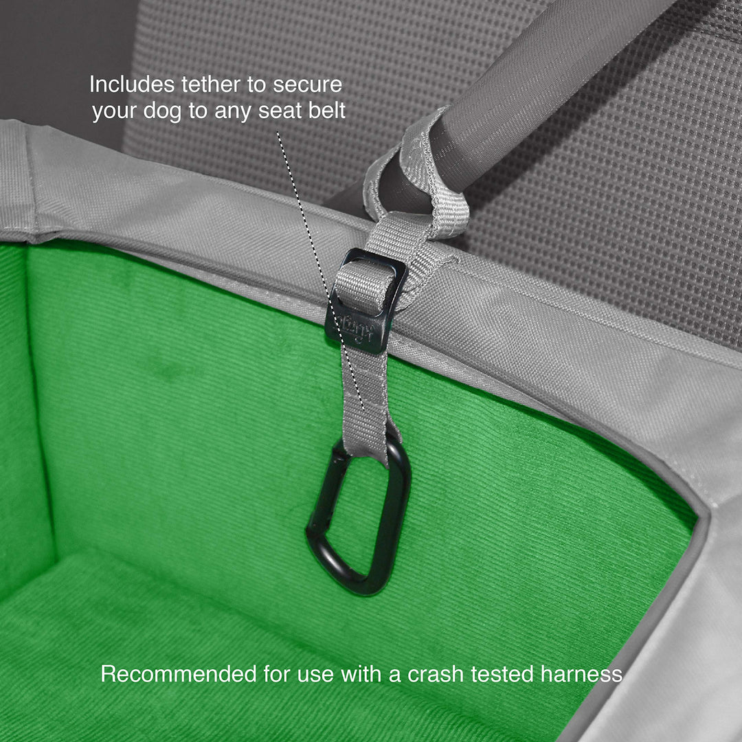 Skybox Rear Booster Seat for Dogs or Cats, Dog Car Seat, Carrier Carseat for Pets Up to 30 Pounds, Helps with Canine Car Sickness, Includes Seatbelt Tether (Grass Green/Charcoal)