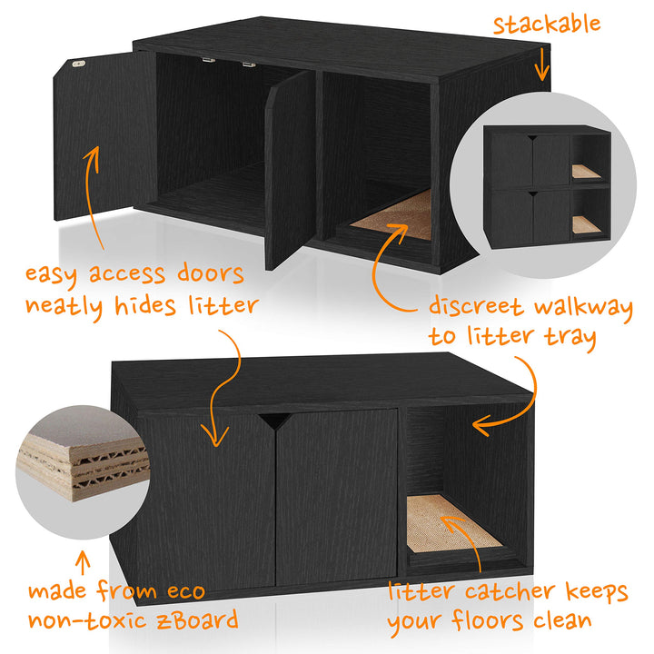 WAY BASICS Cat Litter Box Enclosure Hidden Furniture (Cat Scratch Pad Included)