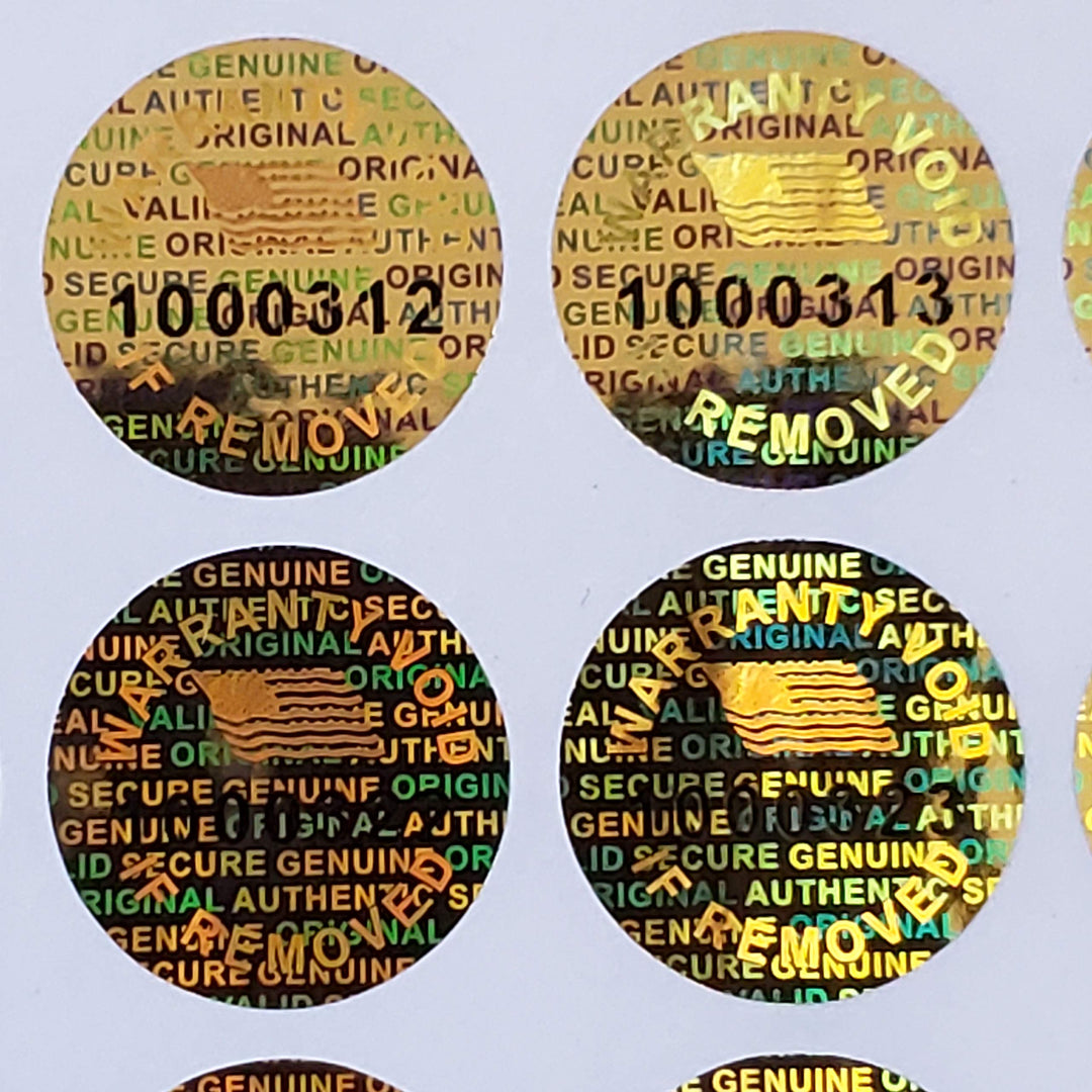 Golden Color 14 MM (0.53 inch) Round with Serial Number Hologram Labels Tamper Evident Stickers Security Void Seals Labels - Brand (500)
