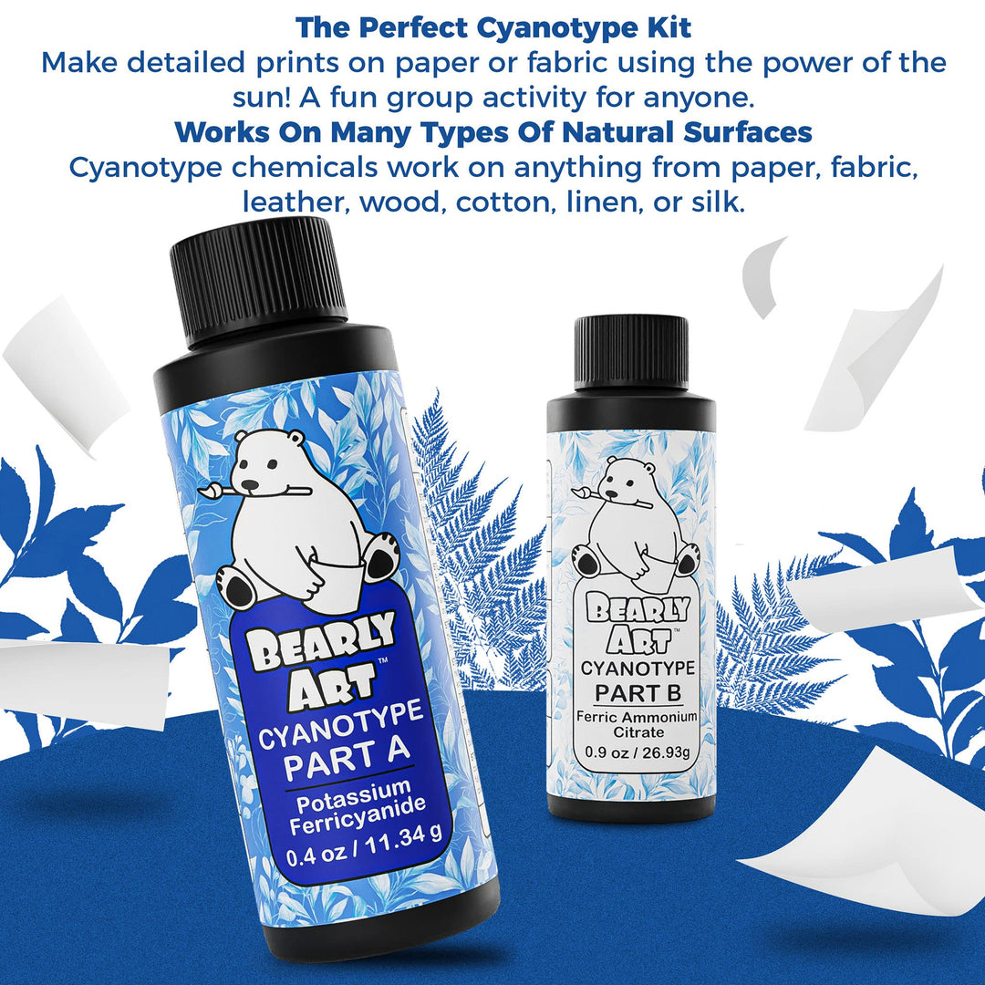 Cyanotype Kit - Sun - Solar Print Set for Photographic Printing on Paper and Fabric - 2 Part Sensitizer - Archival - Creates 32 8x10 Prints on Paper and 25 on Fabric