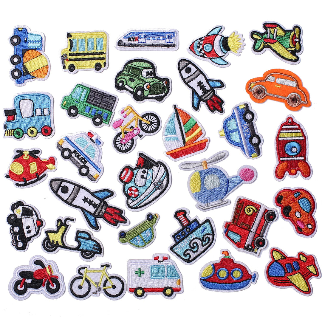 Embroidered Car Patches, Cute Car and Vehicle Iron on/Sew on Patches Applique for Clothes, Dress, Hat, Jeans, Backpacks, DIY Accessories (Pack of 30)