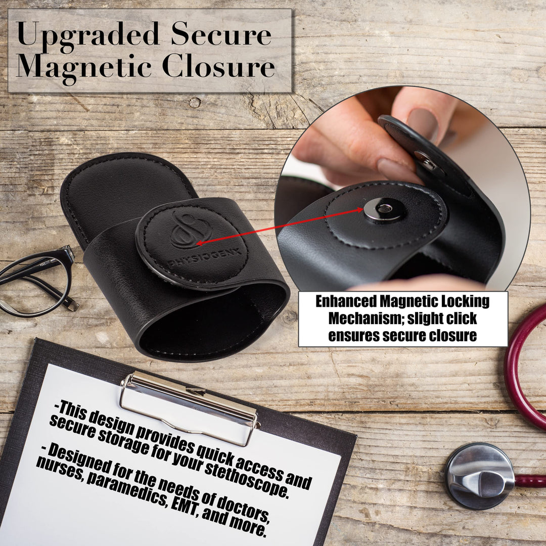 Stethoscope Holder Hip Clip With Upgraded Secure Magnetic Closure - Our Hygienic Stethoscope Clip is Designed to Hold All Brands & Styles - Includes Replacement Stethoscope Ear Tips (Black)