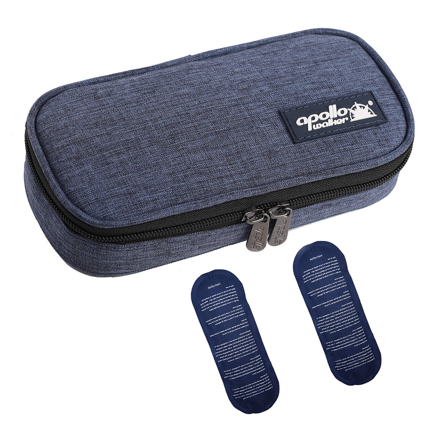 Insulin Cooler Travel Case Diabetic Medication Cooler with 2 Ice Pack and Insulation Liner (Navy)