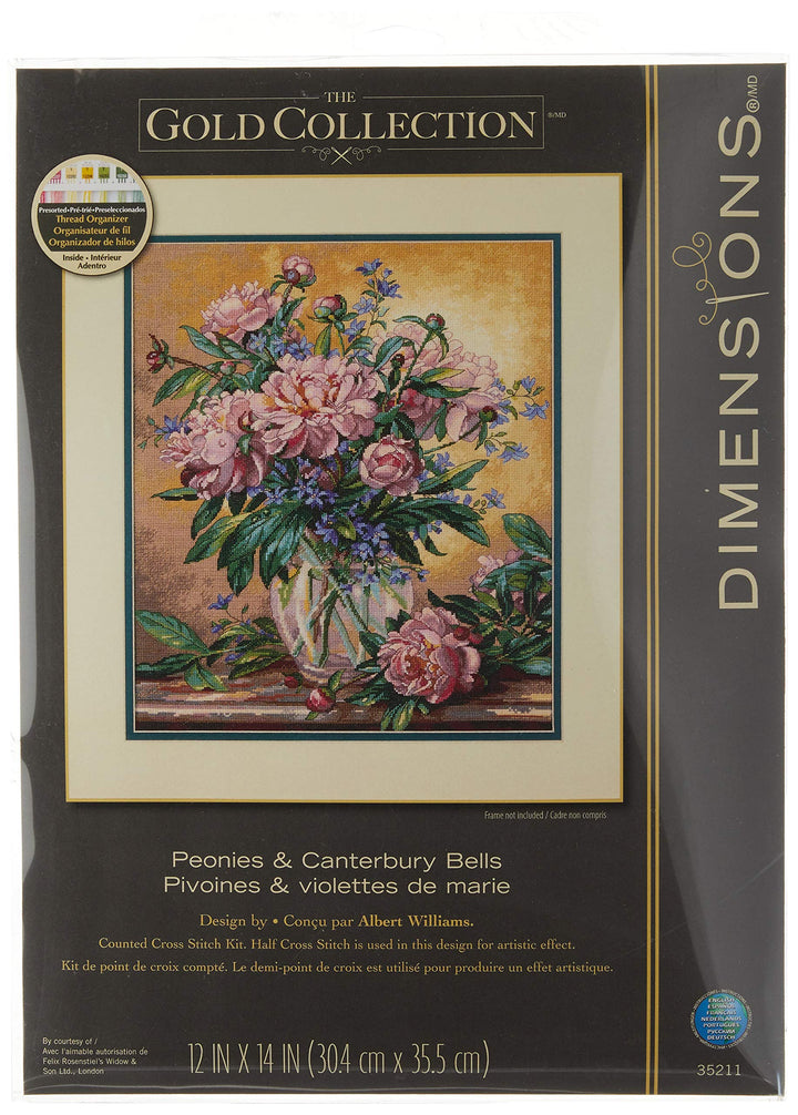 Gold Collection Counted Cross Stitch Kit, Floral Vase, 18 Count Ivory Aida, 12'' x 14''