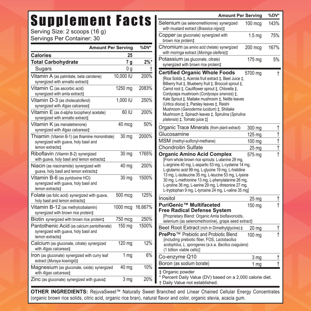 Beyond Tangy Tangerine 2.0 Citrus Peach Fusion Multi-Vitamin & Mineral Complex - Made with Natural & Whole Foods | 8,000 ORAC