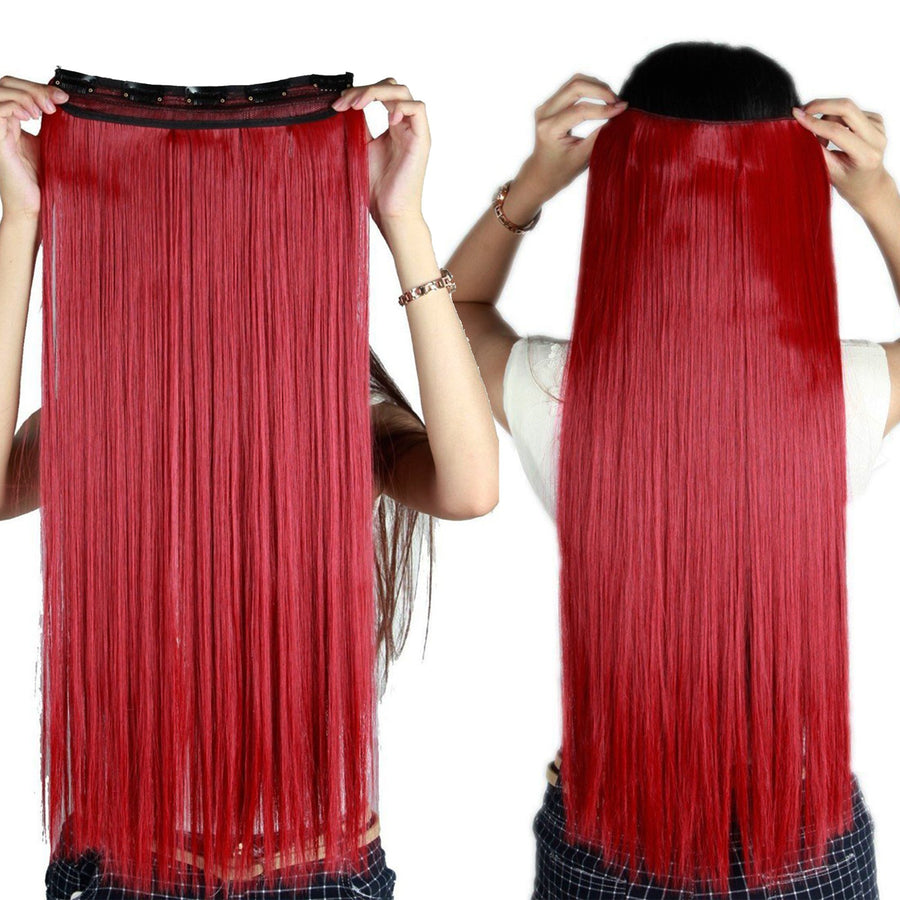 Trendy 24/26 Straight Curly 3/4 Full Head One Piece 5clips Clip in Hair Extensions Long Poplar Style for Xmas Gifts 22colors(26-straight,dark Red)
