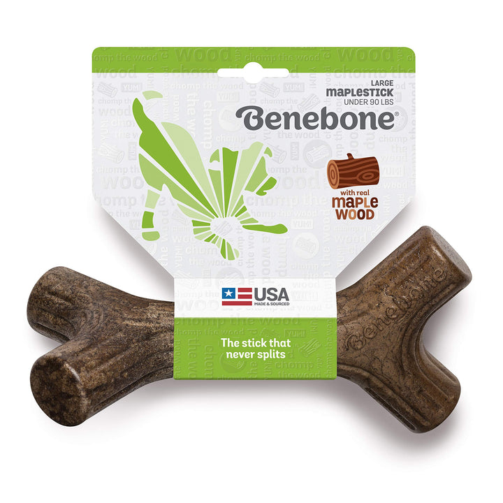 Maplestick Durable Dog Chew Toy for Aggressive Chewers, Real Maplewood, Made in USA, Large