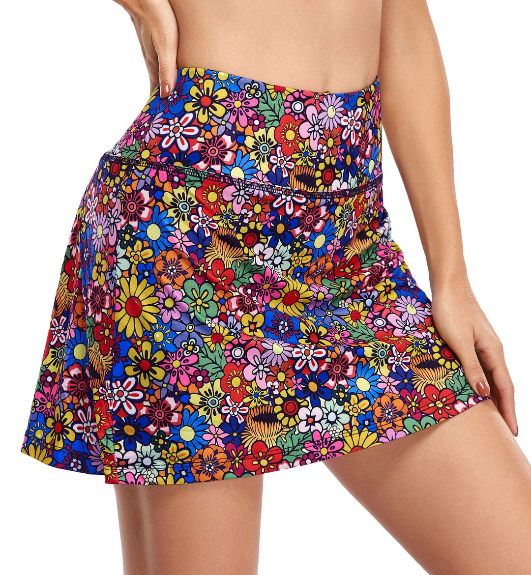 Women's Athletic Skorts, Summer Tennis Skirts for Women High Waisted Golf Skirt with Pockets Casual Cute Running Skort Colorful Flower Small