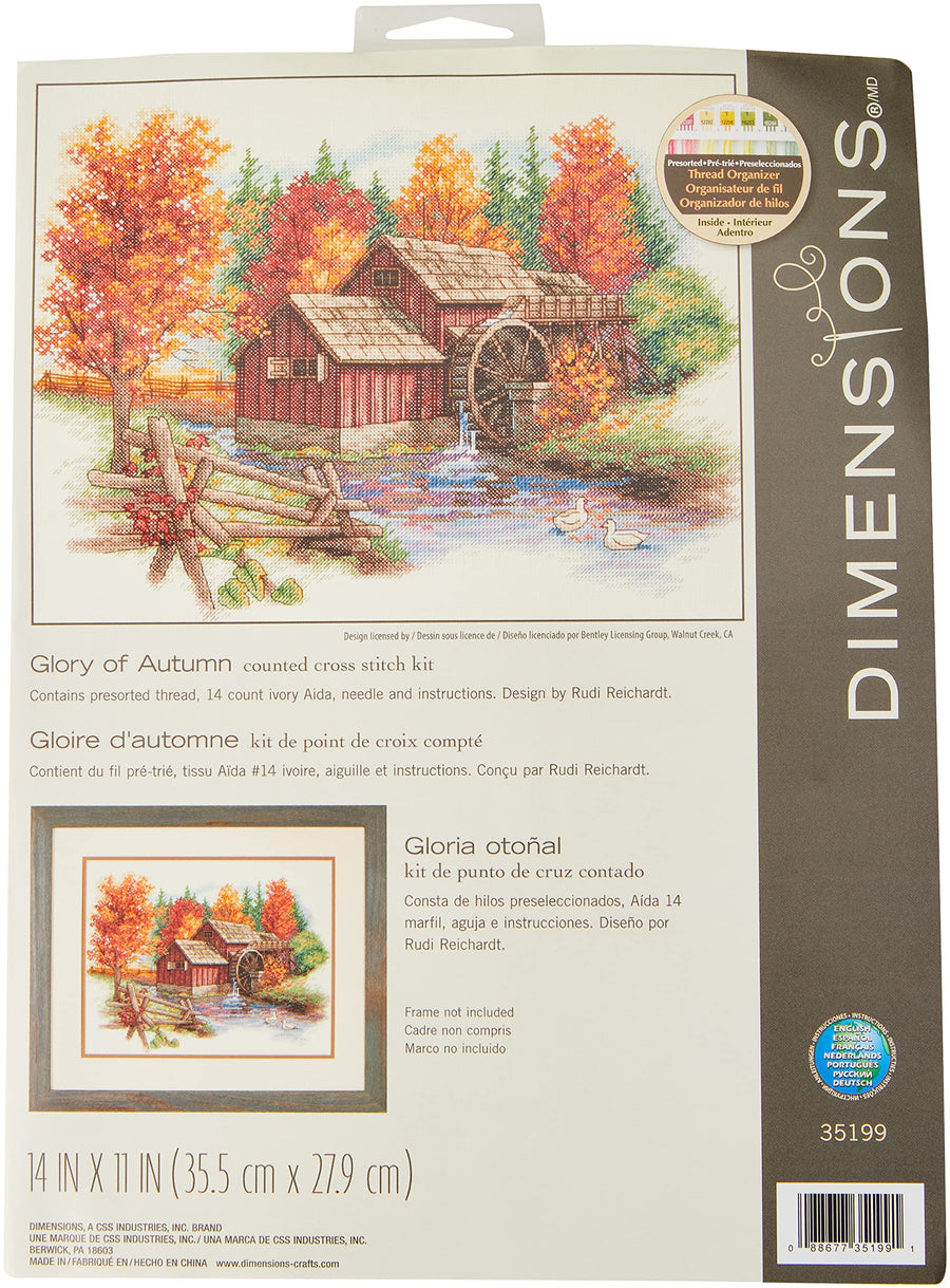 'Glory of Autumn' Seasonal Counted Cross Stitch Kit, Ivory Aida, 14 x 11, 14 Count