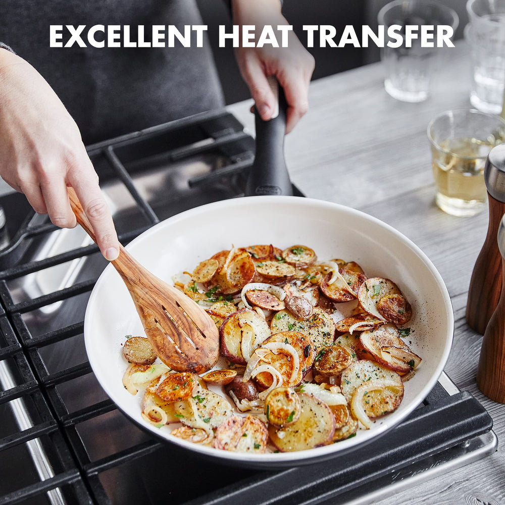 Rio Healthy Ceramic Nonstick 8 and 10 Frying Pan Skillet Set, PFAS-Free, Dishwasher Safe, Red