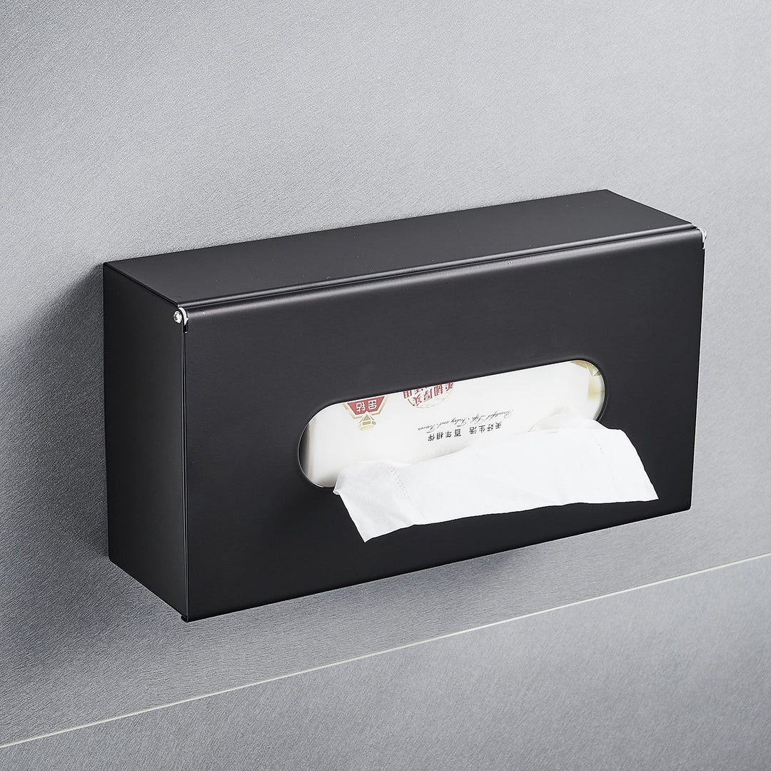 XD Tissue Box Rectangular Disposable Paper Storage Box Wall Mount Waterproof Desktop Stainless Steel Bathroom Metal Box Bedroom Night Stands Desks and Tables Modern Matte Black Tissues Box Cover