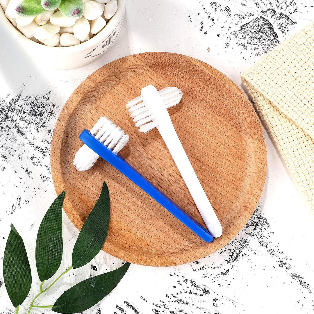 6 Pieces Denture Brush Dual Head Toothbrushes Hard Denture Cleaning Brush Denture Toothbrush Cleaning Brush False Teeth Brush Toothbrush for False Teeth Cleaning, 2 Colors