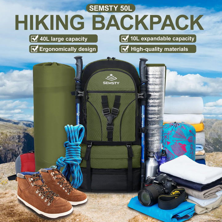 Hiking Backpack, 30L/40L/50L Expandable Hiking Backpack for Men and Women, Travel Camping Backpack Flight Approved