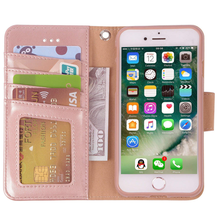 Case for iPhone SE 2022 / iPhone SE 2020 / iPhone 8 / iPhone 7, Wallet Case with Card Holder PU Leather Flip Cover, Rose Gold