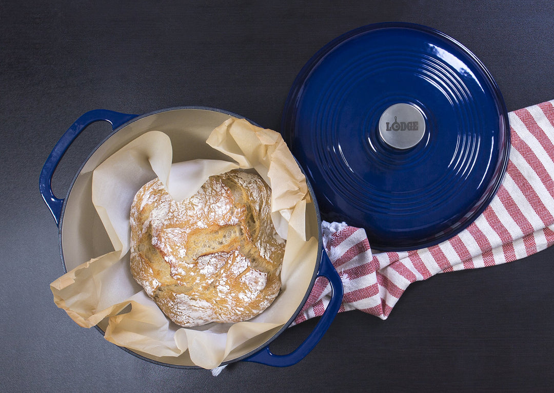 6 Quart Enameled Cast Iron Dutch Oven with Lid – Dual Handles – Oven Safe up to 500° F or on Stovetop - Use to Marinate, Cook, Bake, Refrigerate and Serve – Indigo