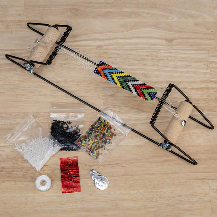 Metal Bead Loom Kit, Includes Loom (12.5 x 2.5 x 3), Thread, Needles, and 18 Grams Glass Beads for Bracelets, Necklaces, Belts, and More