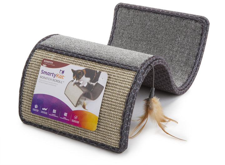 Scratch Scroll Sisal & Carpet Cat Scratcher with Feather Toy - Gray, Single Wide