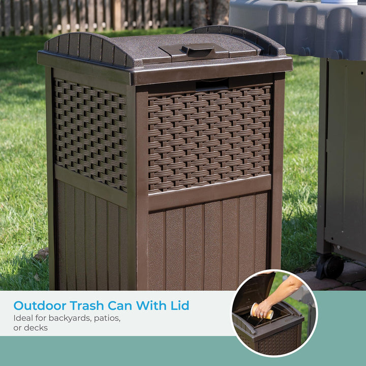 33 Gallon Outdoor Trashcan Hideaway with Lid for 30 to 33 Gallon Trash Bags for Garage, Backyard, or Garden, Brown