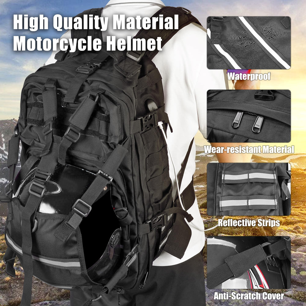 Motorcycle Helmet Backpack Large Capacity Motorcycle ATV/UTV Cycling Riding Helmet Holder Bag Military Helmet Molle Storage Bag Waterproof Tactical Hiking Backpack