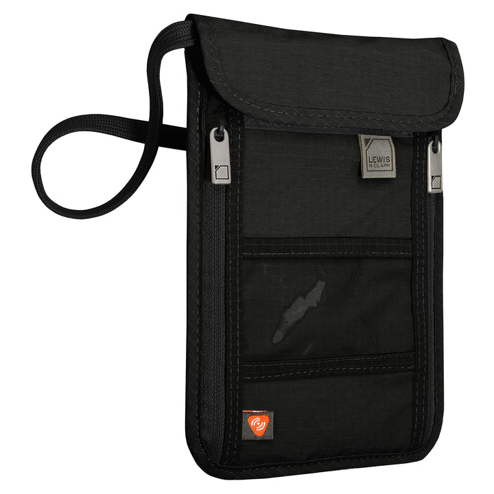 RFID Blocking Stash Neck Wallet, Travel Pouch + Passport Holder for Women & Men, Black, One Size
