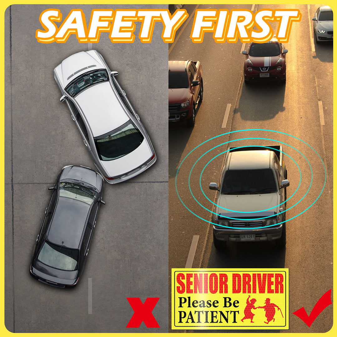 4 Pieces Reflective Elderly Driver Magnet for Car Driver Car Magnets Old People Gag Gifts Please Be Patient Yellow Elderly Car Magnet Sign Magnetic Bumper Sticker for Grandma and Grandpa