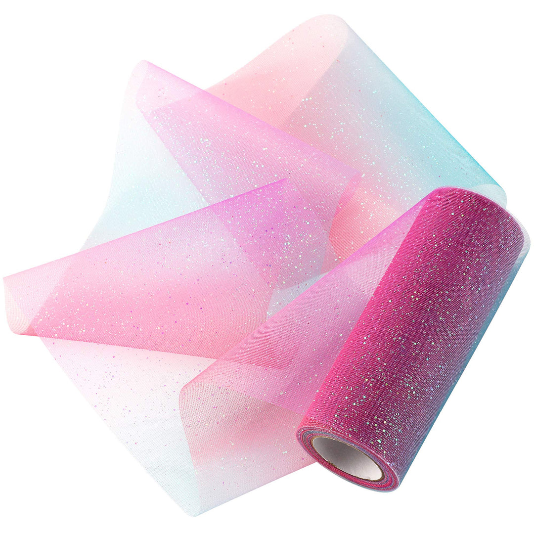 6INCH x 20Yards/60FT Rainbow Glitter Tulle Rolls Tulle Spool Assortment for Table Runner Chair Sash Bow Pet Tutu Skirt Sewing Crafting Fabric Wedding Birthday Party Gift Ribbon