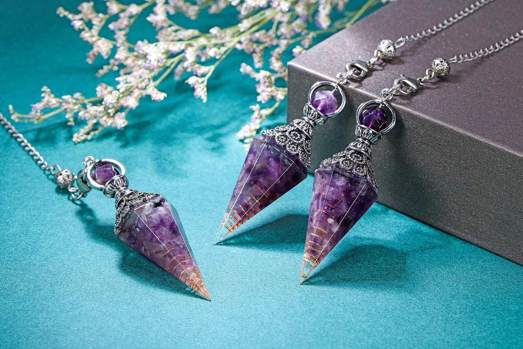 6 Facet Hexagonal Point Pendant Pendulum for Reiki Wicca Dowsing Balancing Spiritual Resin Gemstone Crystal Amethyst Pendulums Necklace
