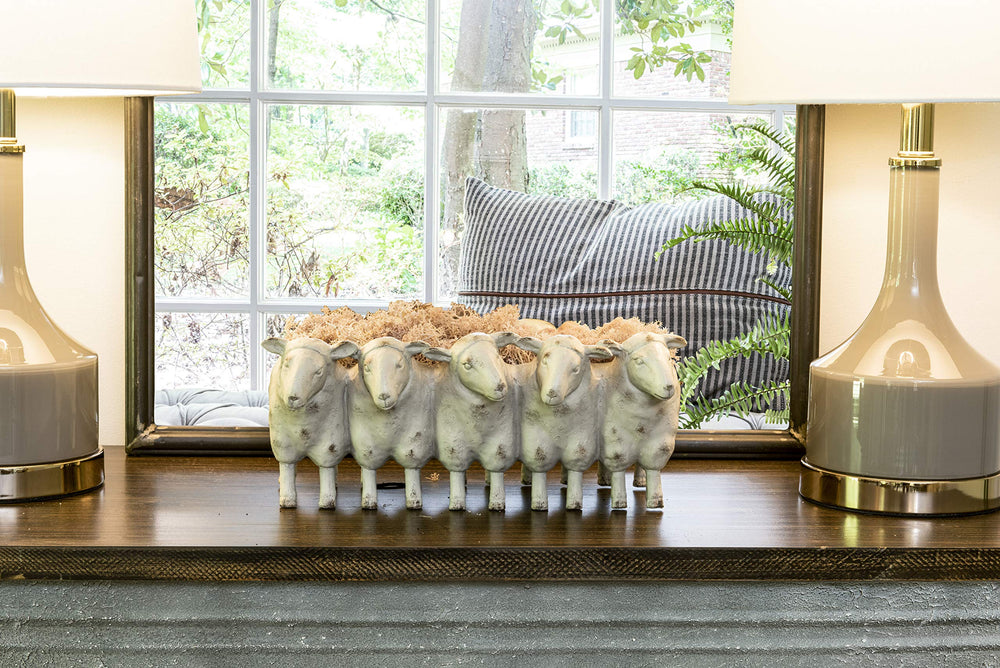 Farmhouse Resin Sheep Planter, White, EC0260