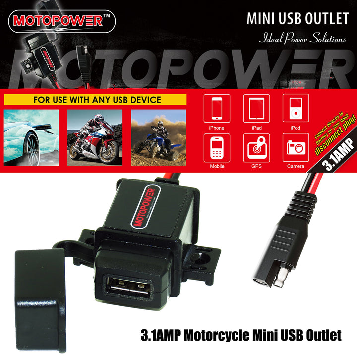 MP0609 3.1Amp Motorcycle USB Port SAE to USB Adapter