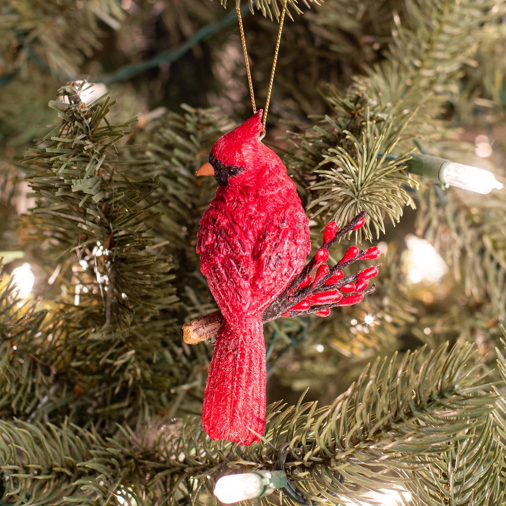 Holiday Cardinal Brilliant Red 5 x 4 Resin Holiday Hanging Figurine Ornament
