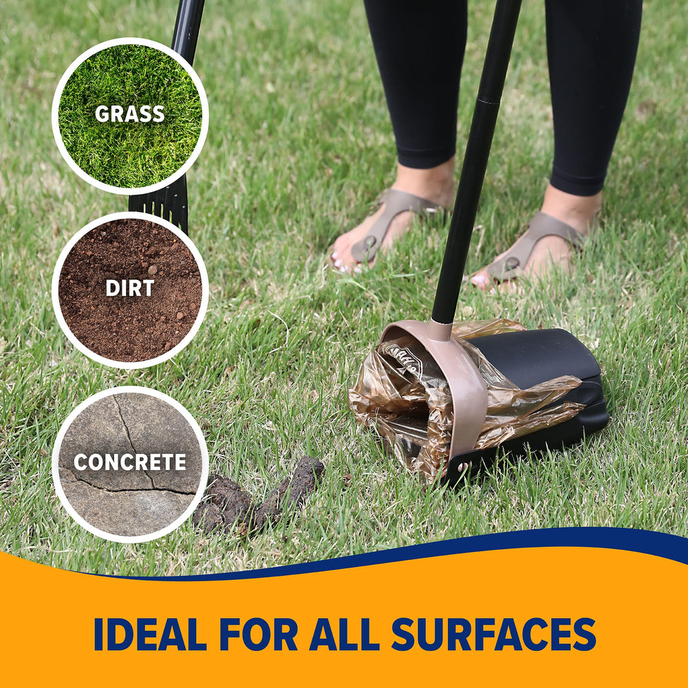 Dog Pooper Scooper Swivel Bin & Rake, Poop Scoop for Dogs, Black (2 Heavy Duty Scented Waste Bags Included)